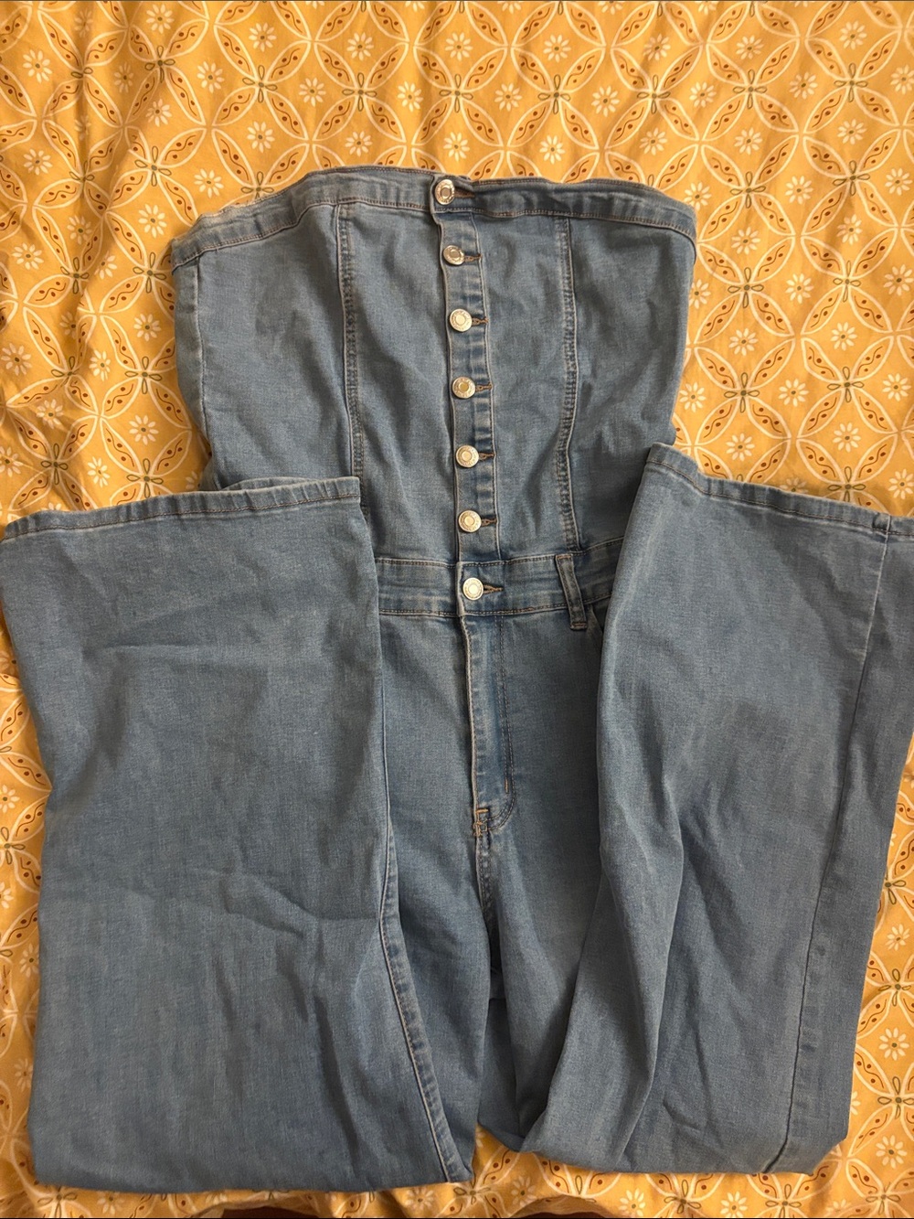 Strapless Button-Front Women’s Denim Jeans - Blue